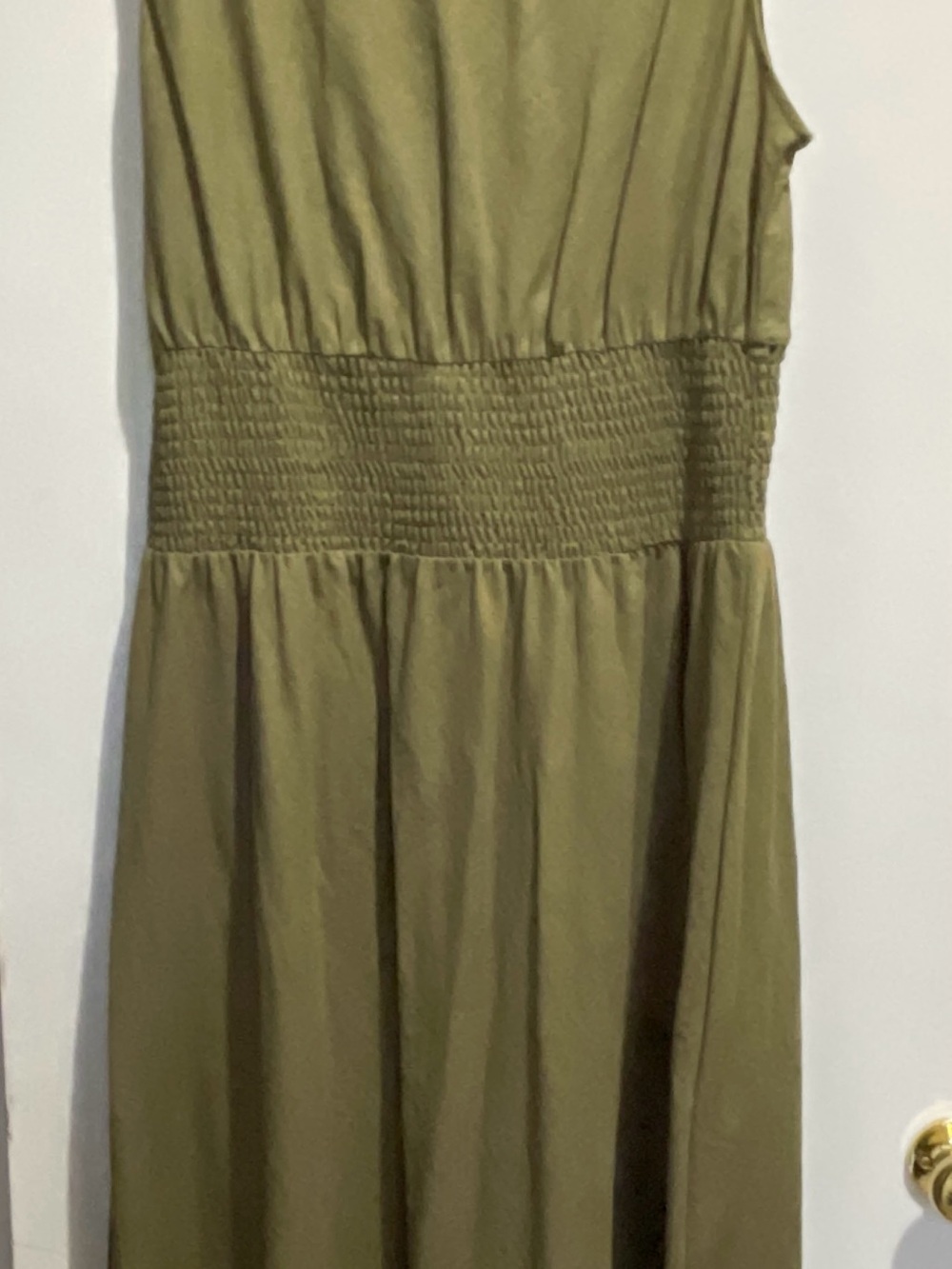 Olive Green Sleeveless Smocked Waist Dress